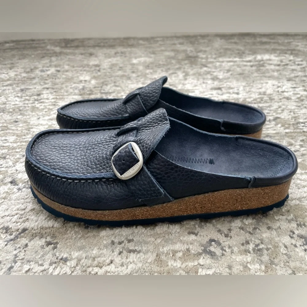 Birkenstock Buckley 39 Navy Blue Leather Clog Size 8 Womens - Picture 12 of 13